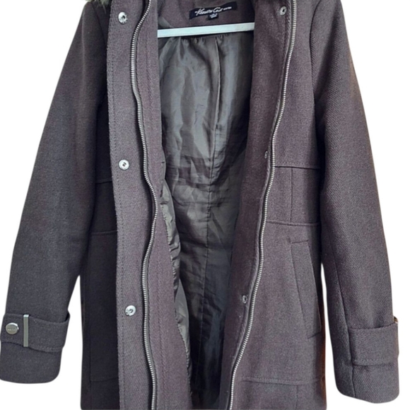 Kenneth Cole Wool Winter Jacket Fall Midi Detachable Faux Fur Hood Women's Med - Picture 2 of 5